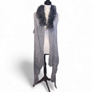 Northern Angel Sleeveless Sweater Cardigan Gray Knit Fur Open Front
